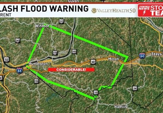 Image for story: "Considerable" Flash Flood Warning for Cabell and Lawrence County (Ohio) Cancelled 