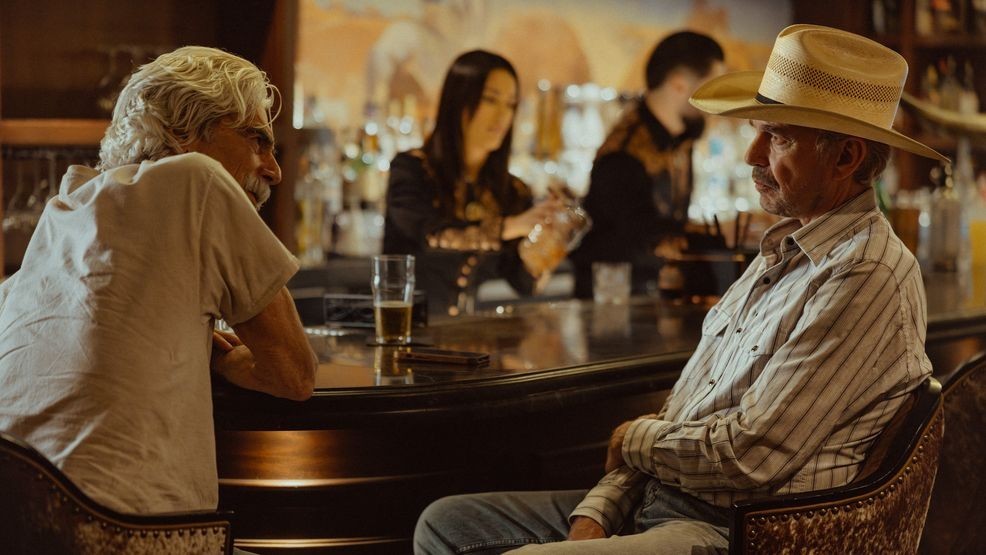 Sam Elliott as T.L. and Billy Bob Thornton as Tommy in Landman episode 6, season 2, streaming on Paramount+. Photo Credit: Emerson Miller/Paramount+